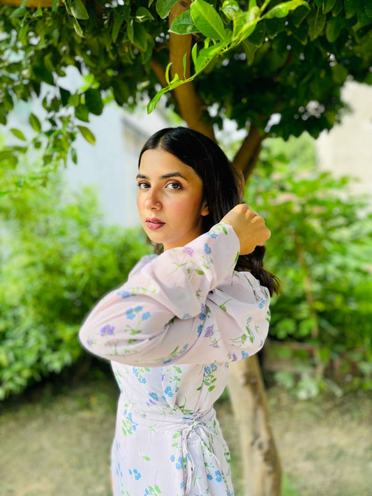 White Full flared Frock