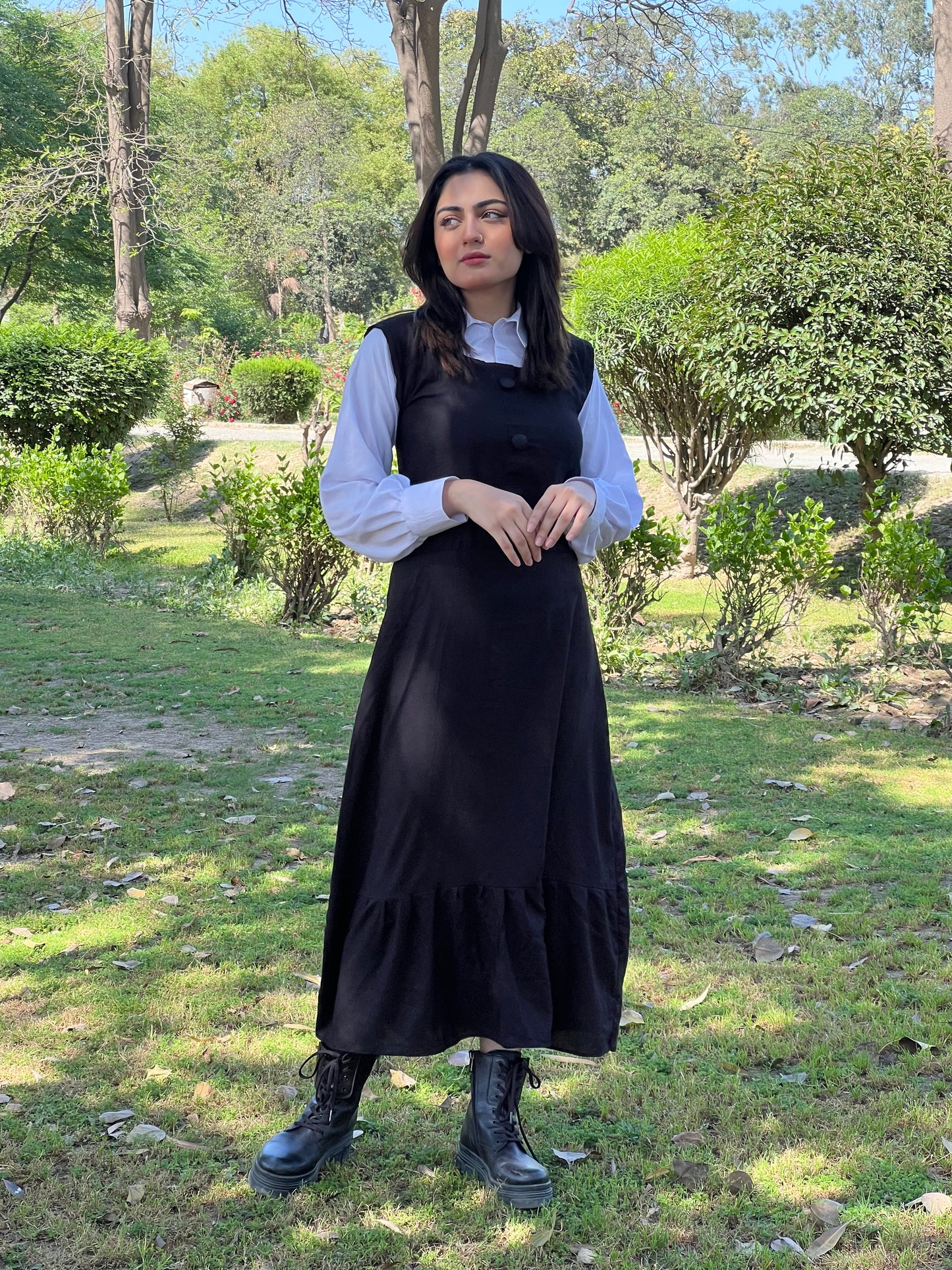 Black frock with white shirt