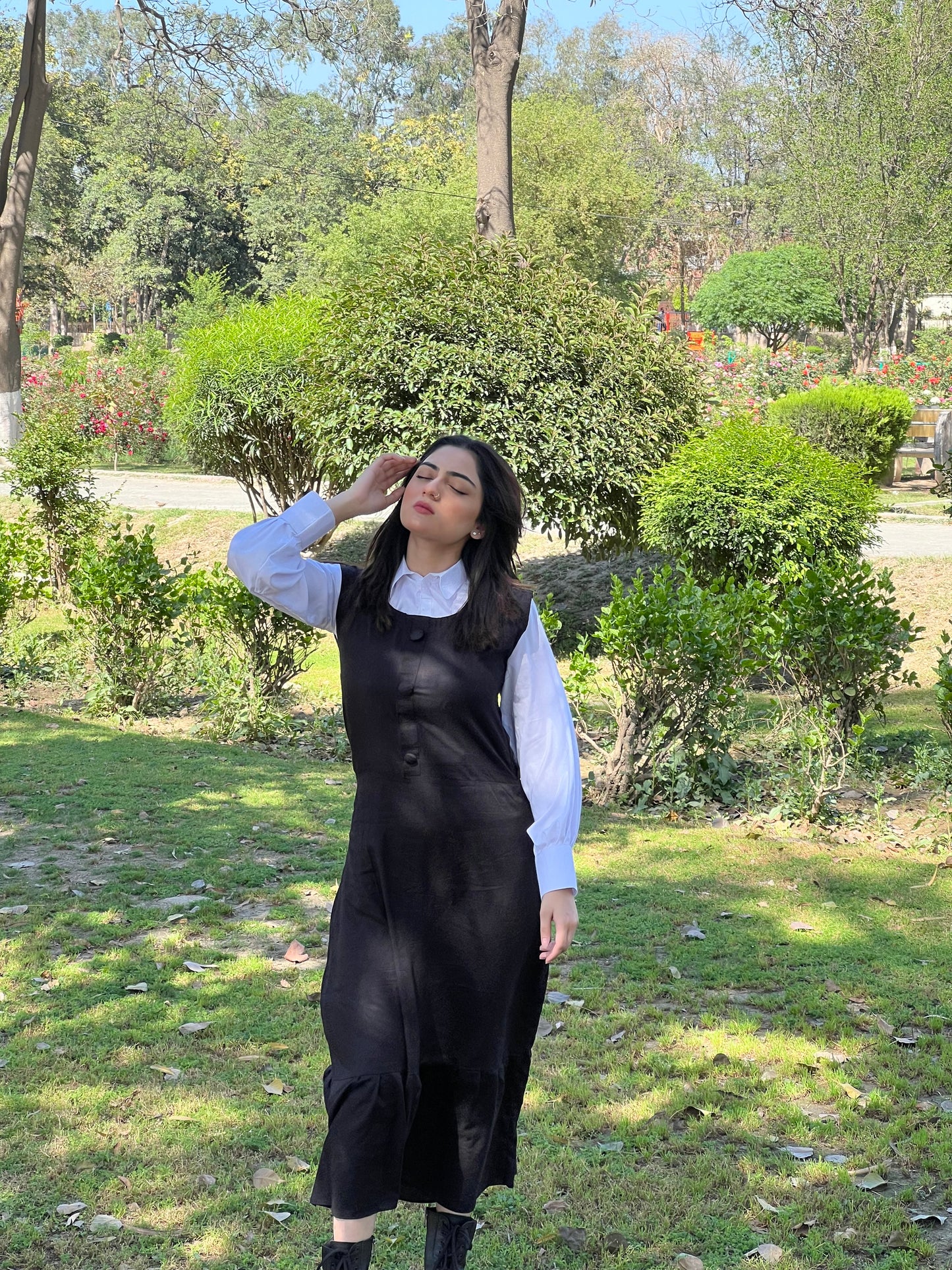 Black frock with white shirt