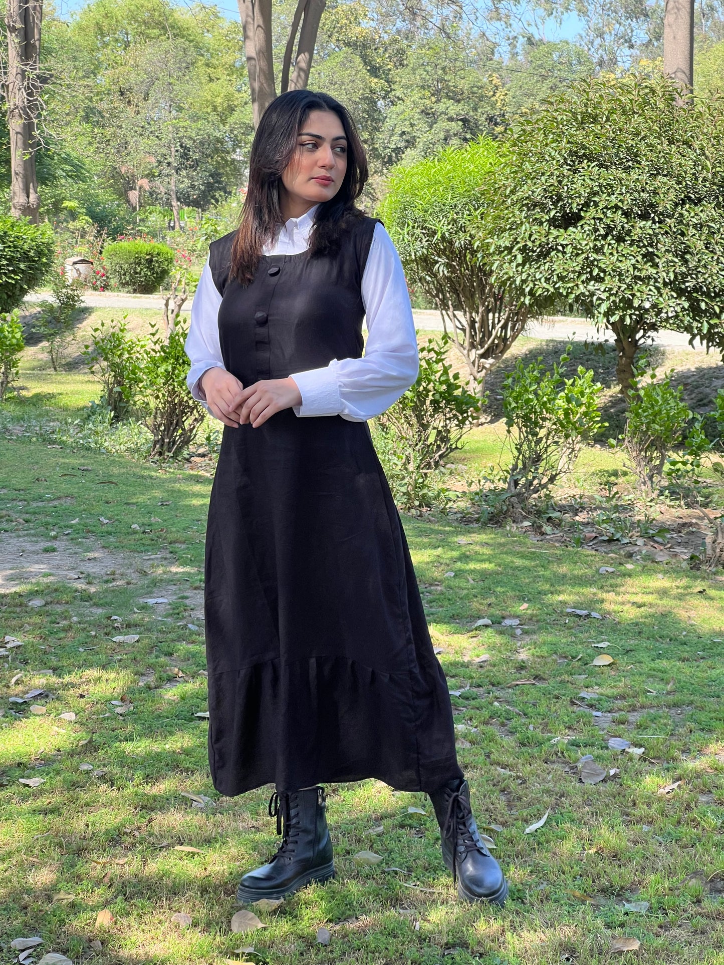 Black frock with white shirt