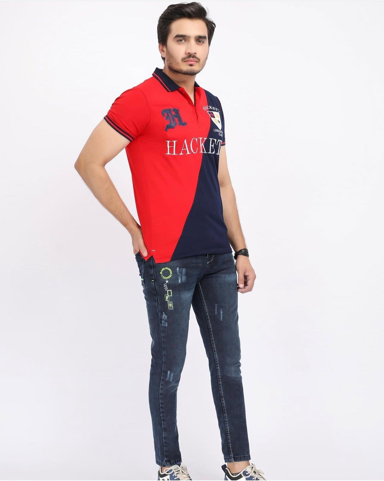 Red contrast polo shirt